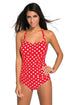Sexy Vintage Inspired 1950s Style Red Polka Dot Teddy Swimsuit
